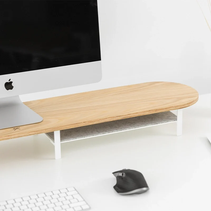 Laptop Stand + Single Monitor Stand avec étagère Chêne