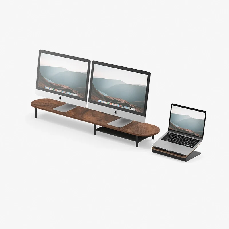 Laptop Stand + Dual Monitor Stand avec support Noyer