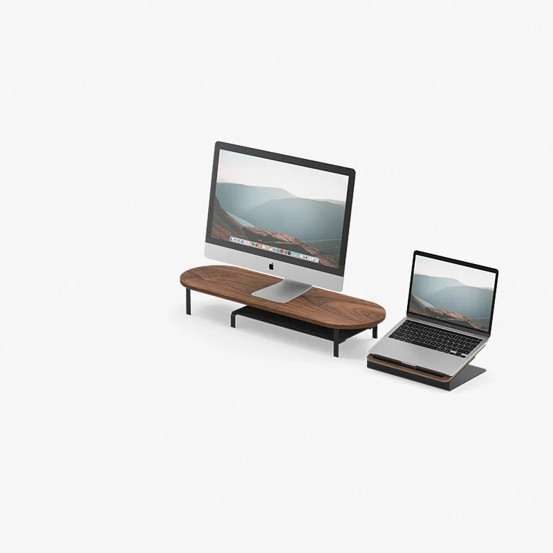 Laptop Stand + Single Monitor Stand avec support Noyer