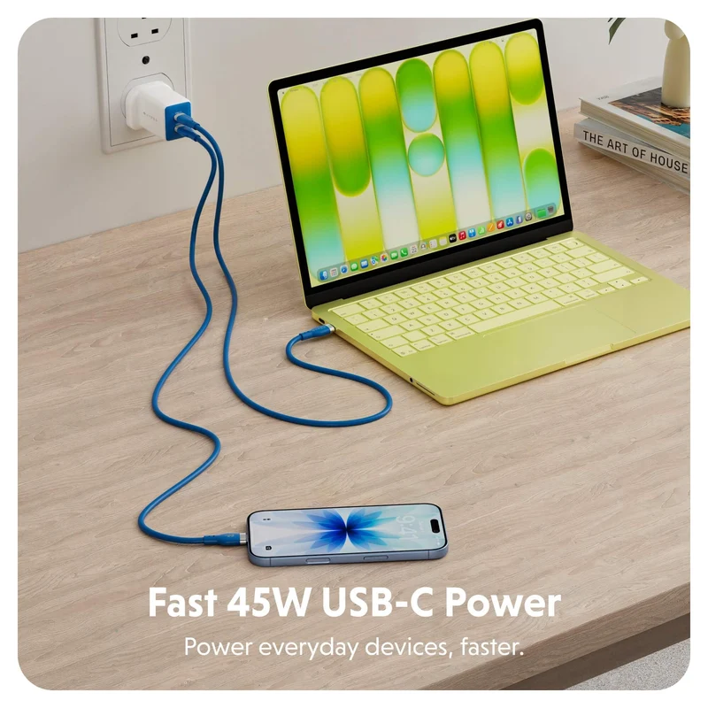 Chargeur mural HyperJuice Flex 45 W GaN - Bleu (Royaume-Uni)