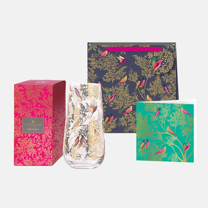 Gold Leaves & Birds Medium Glass Vase Gifting Set (worth £50)