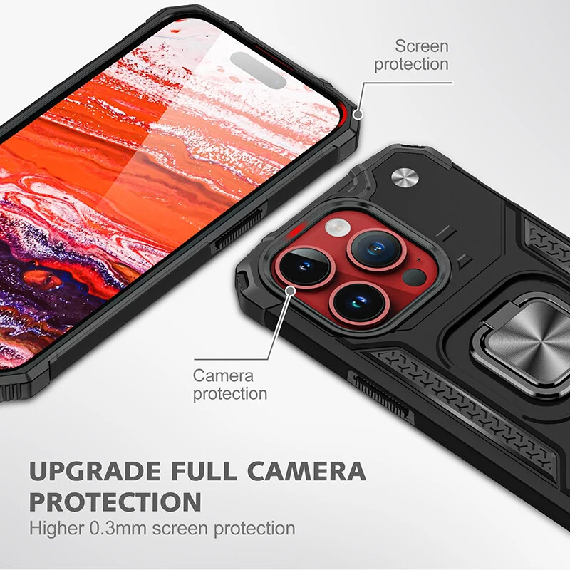 2025 Silicone Shockproof Phone Case with Ring Stand for iPhone 15 Plus Pro Max