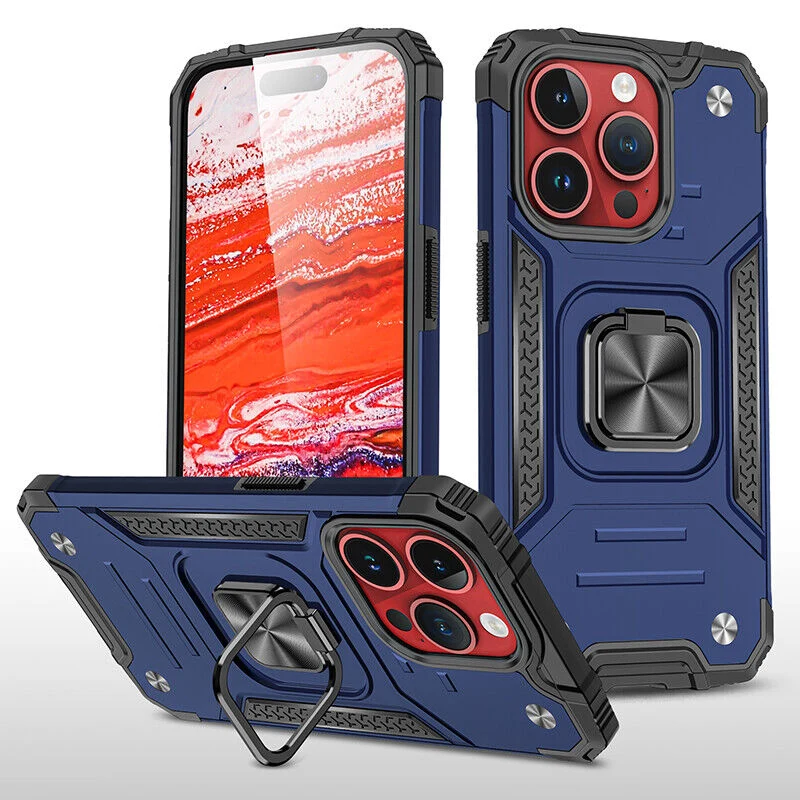 2025 Silicone Shockproof Phone Case with Ring Stand for iPhone 15 Plus Pro Max