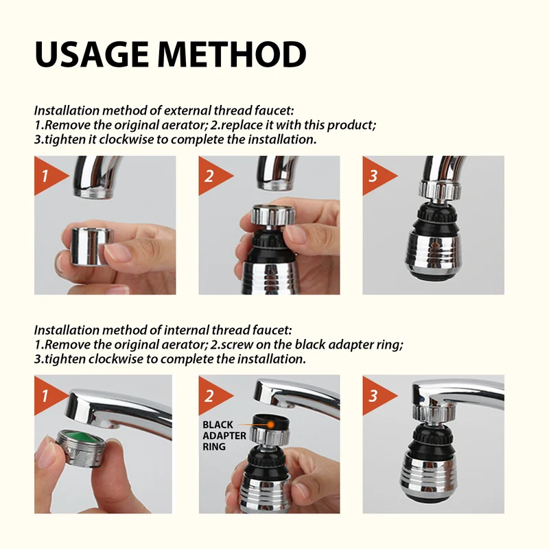 Jue-Fish Supercharged Shower Head Home Kitchen Faucet Anti-Splash Head Universal Rotary Supercharged Stainless Steel Shower Head