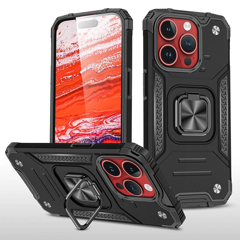 2025 Silicone Shockproof Phone Case with Ring Stand for iPhone 15 Plus Pro Max