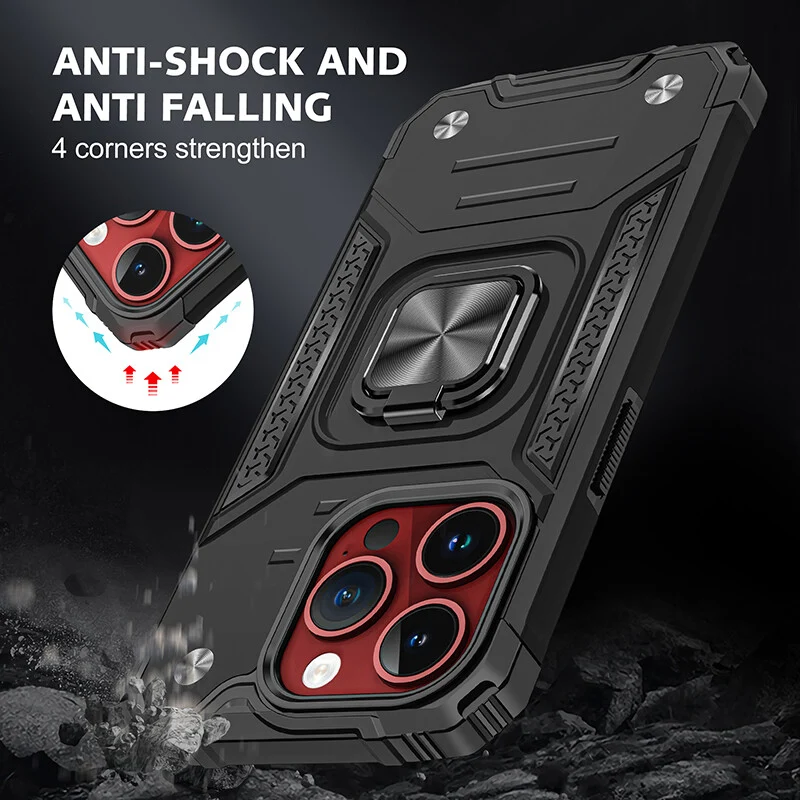 2025 Silicone Shockproof Phone Case with Ring Stand for iPhone 15 Plus Pro Max
