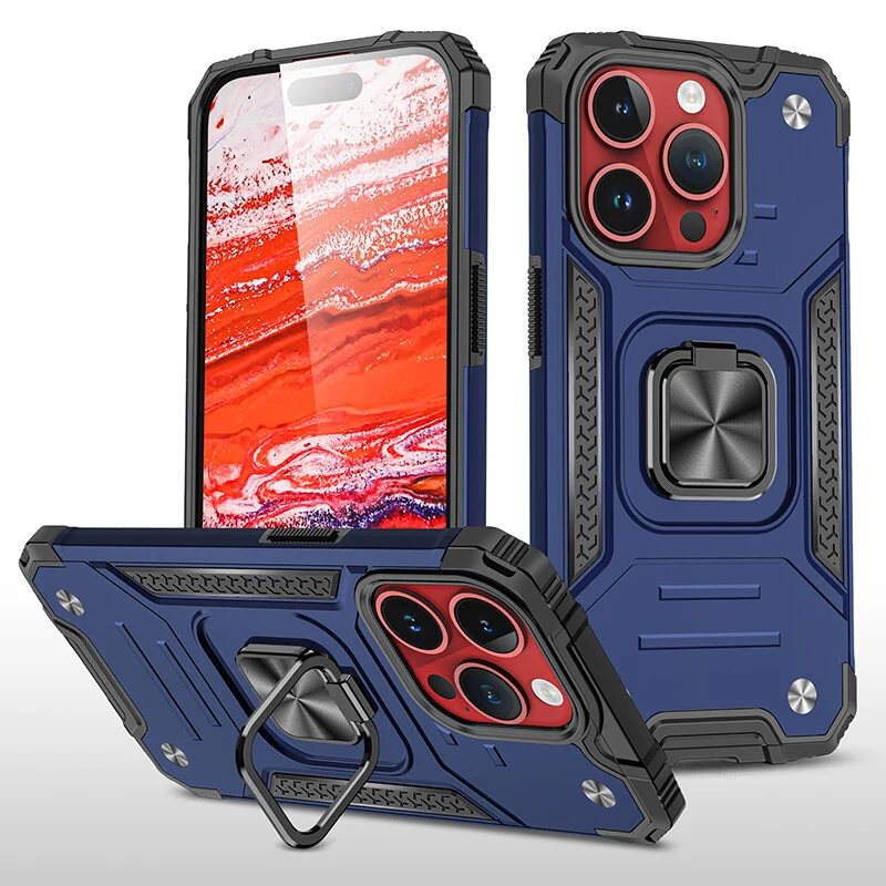2025 Silicone Shockproof Phone Case with Ring Stand for iPhone 15 Plus Pro Max