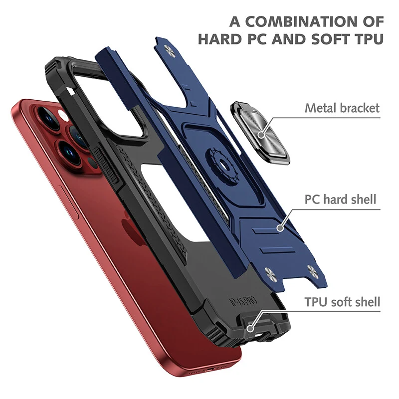 2025 Silicone Shockproof Phone Case with Ring Stand for iPhone 15 Plus Pro Max