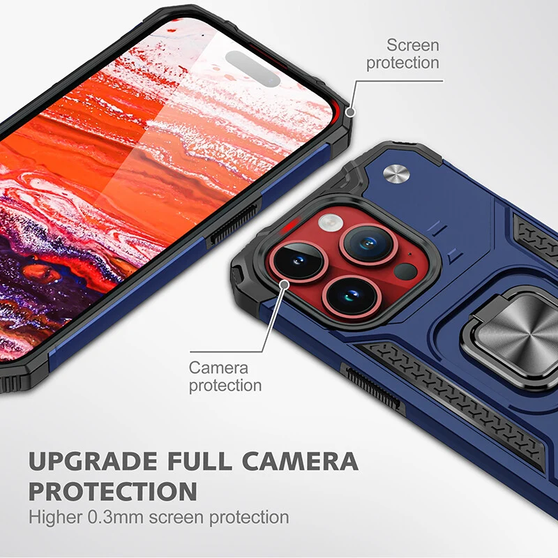 2025 Silicone Shockproof Phone Case with Ring Stand for iPhone 15 Plus Pro Max