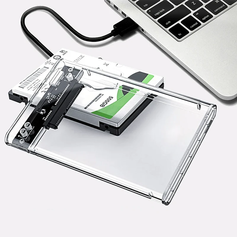 2.5 Inch Hard Drive Enclosure Transparent HDD SSD Enclosure USB3.1 Type C Portable Solid State Drive Box SATA for Laptop Tablet