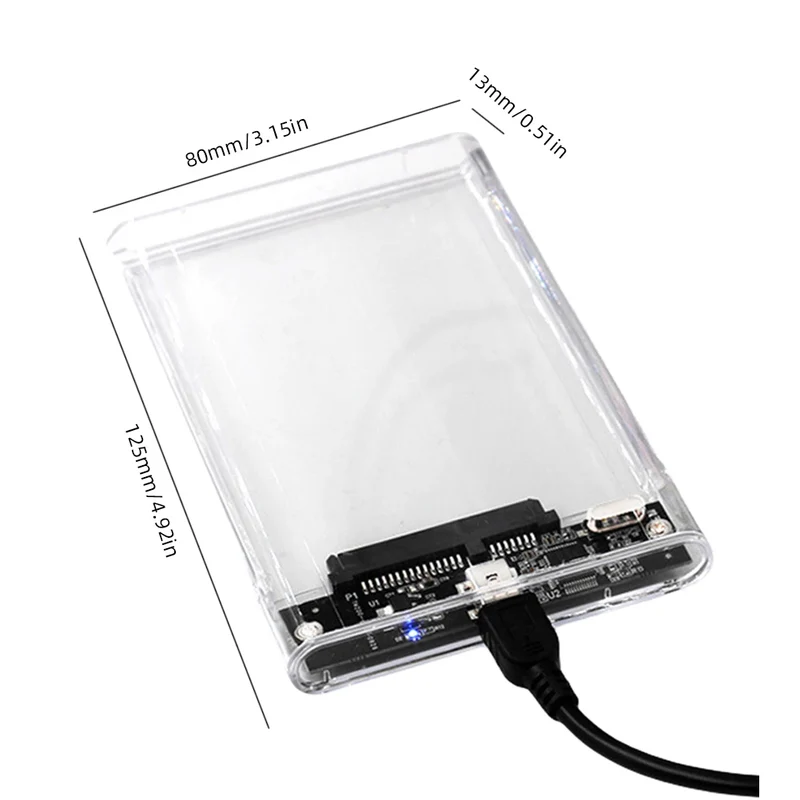 2.5 Inch Hard Drive Enclosure Transparent HDD SSD Enclosure USB3.1 Type C Portable Solid State Drive Box SATA for Laptop Tablet