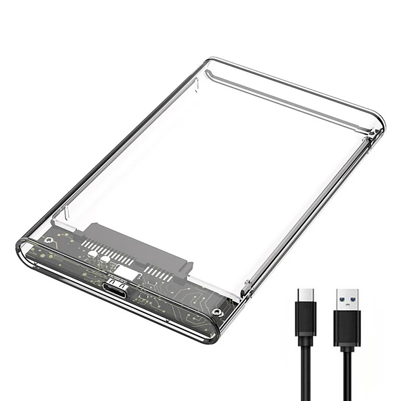 2.5 Inch Hard Drive Enclosure Transparent HDD SSD Enclosure USB3.1 Type C Portable Solid State Drive Box SATA for Laptop Tablet