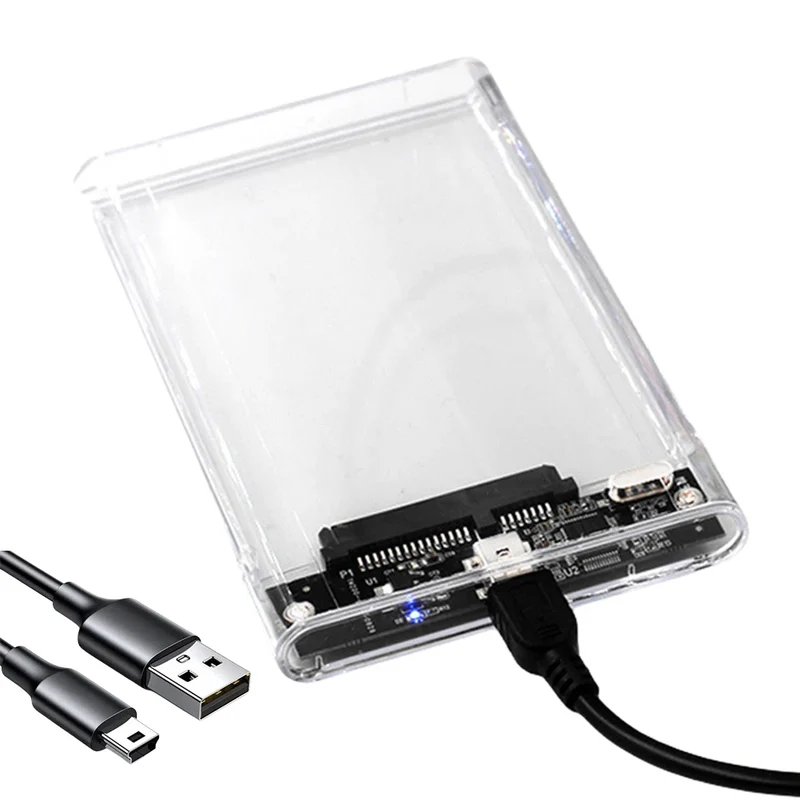 2.5 Inch Hard Drive Enclosure Transparent HDD SSD Enclosure USB3.1 Type C Portable Solid State Drive Box SATA for Laptop Tablet