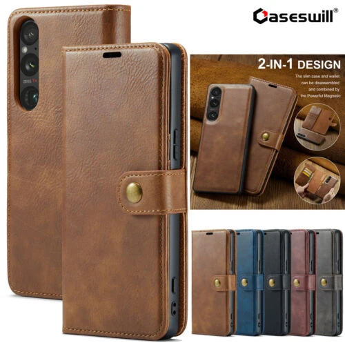 For Sony Xperia 1 5 10 VI V 2in1 Magnetic Removable Leather Wallet Case Cover