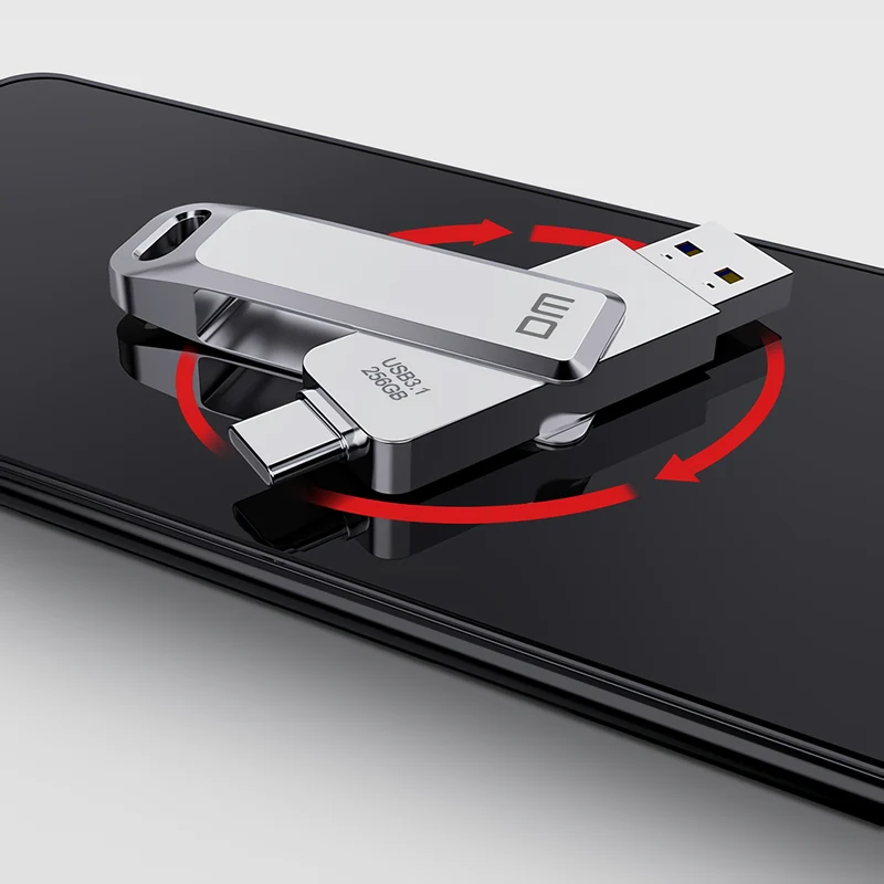 DM 2 in 1 Type-C & USB3.1 Flash Drive Dual Interface OTG Memory Flash Disk 32G 64G 128G 256G 360° Rotation Thumb Drive PD168 - 512GB