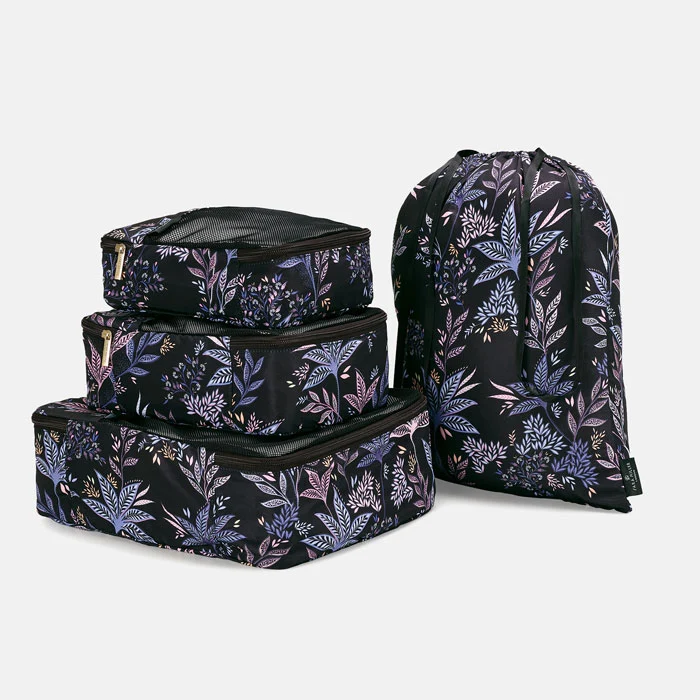 Black Botanic Set of Packing Cubes