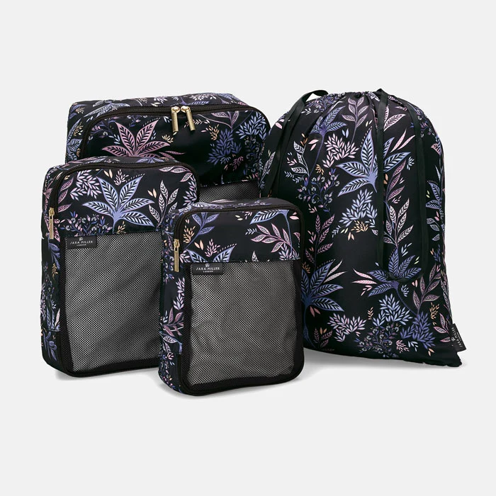 Black Botanic Set of Packing Cubes