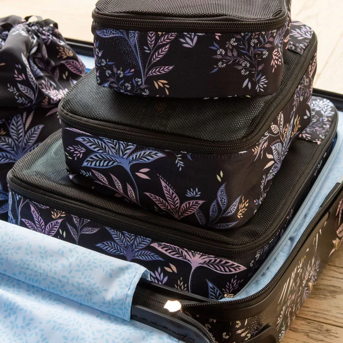 Black Botanic Set of Packing Cubes