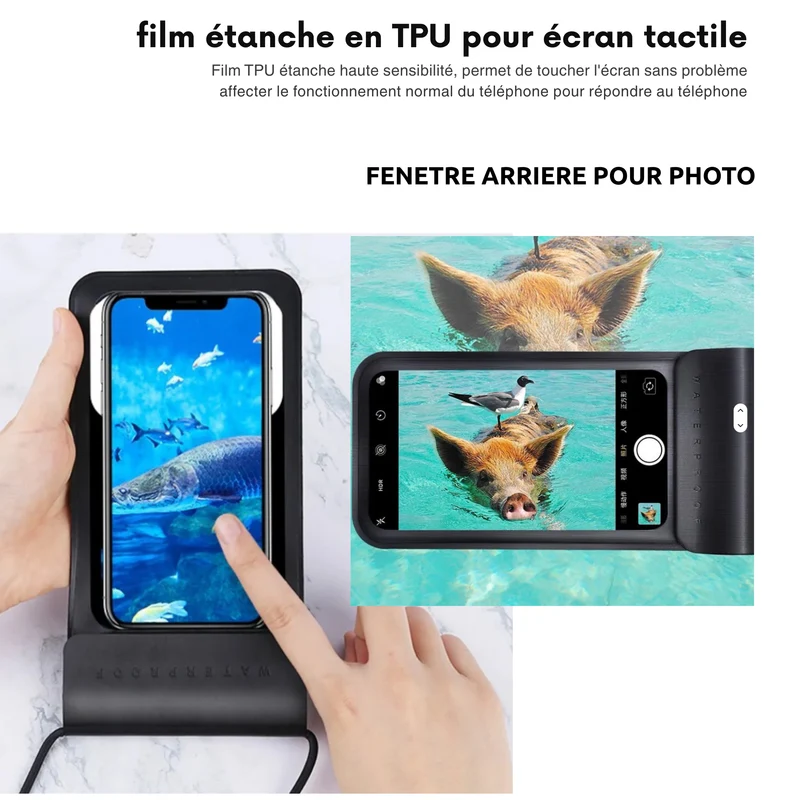 Pochette Étanche téléphone et clef- IPX8 waterproof 30 m – TPU Haute Résistance, Tactile & Photo – Tour de Cou / Bandoulière Réglable