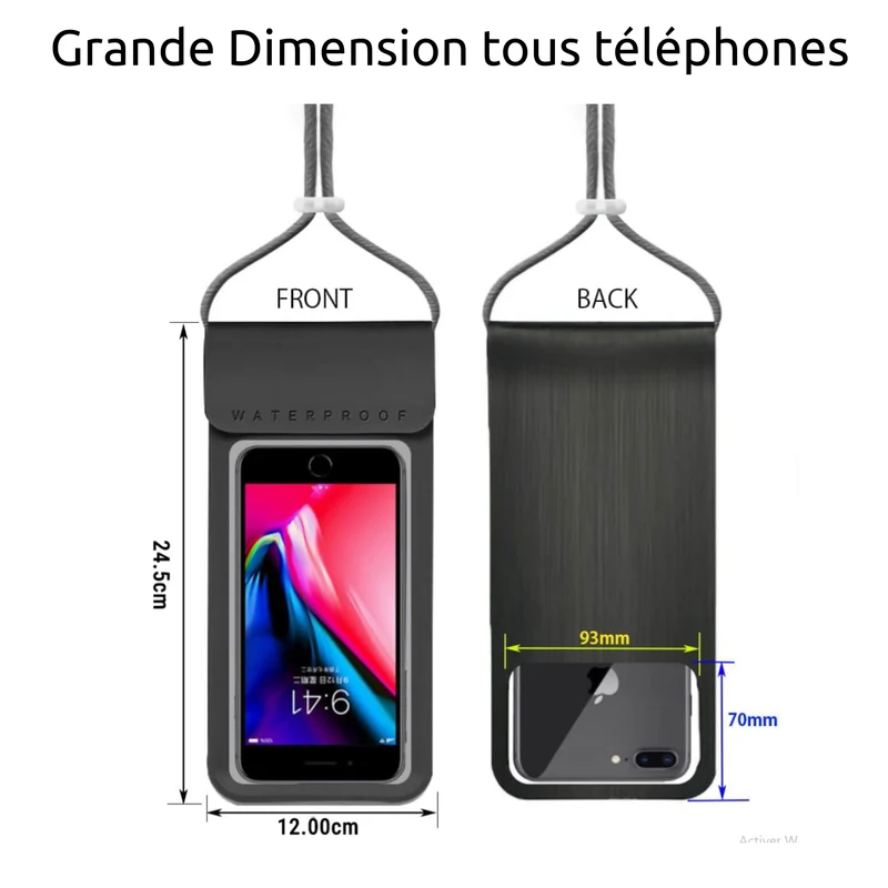 Pochette Étanche téléphone et clef- IPX8 waterproof 30 m – TPU Haute Résistance, Tactile & Photo – Tour de Cou / Bandoulière Réglable