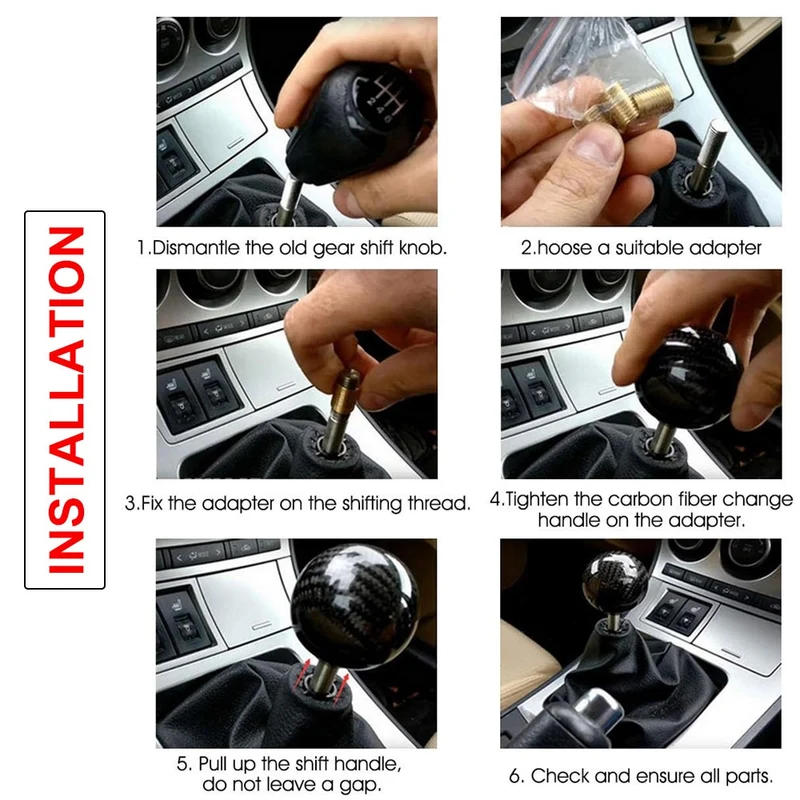 Car Gear Round Ball Shape Real Carbon Fiber