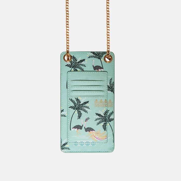 Mint Ostrich & Palms Phone Pouch