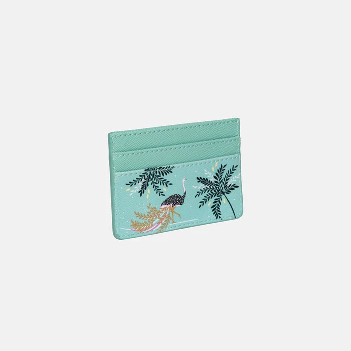 Mint Ostrich & Palms Card Holder