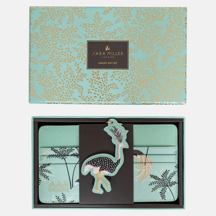 Mint Ostrich & Palms Travel Organiser and Keyring Gift Set