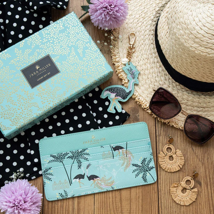 Mint Ostrich & Palms Travel Organiser and Keyring Gift Set