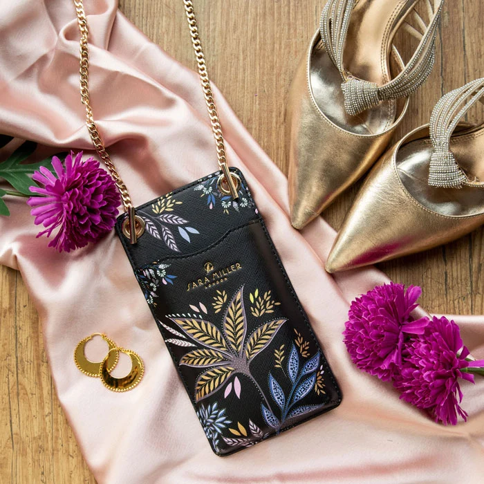 Black Botanic Phone Pouch