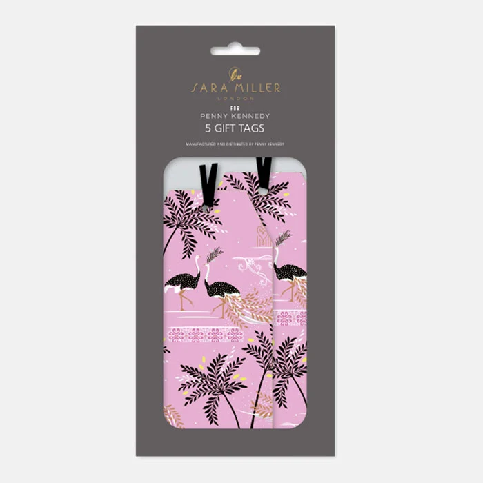 Iced Pink Ostrich & Palms Gift Tags - Set of 5