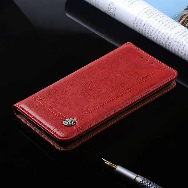 for ZTE blade v7 case Luxury Leather Flip cover with Stand Card Slot Vintage phone Cases for zte blade v7 funda Without magnets, Color - red