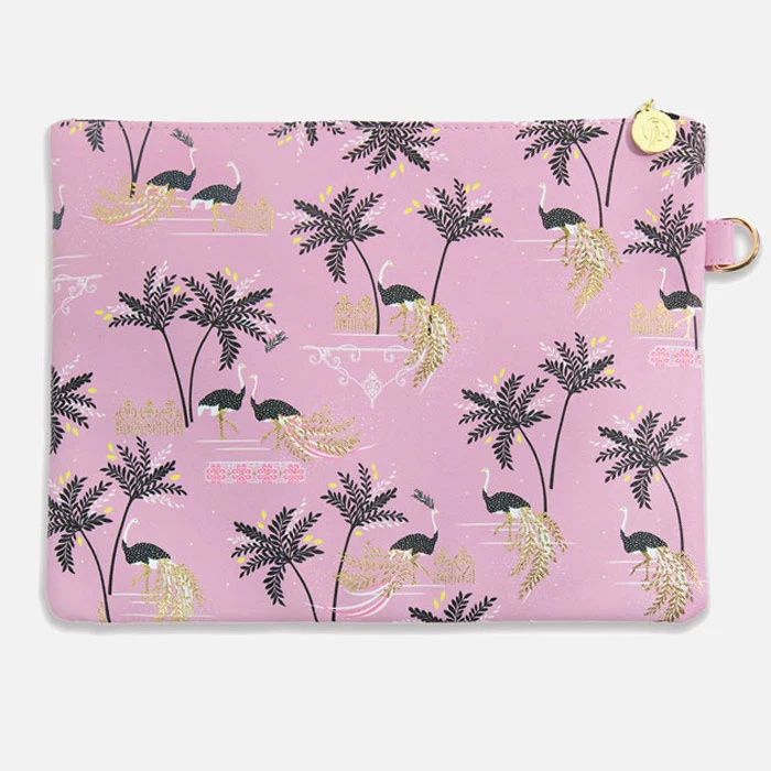 Ostrich & Palms Large Pouch