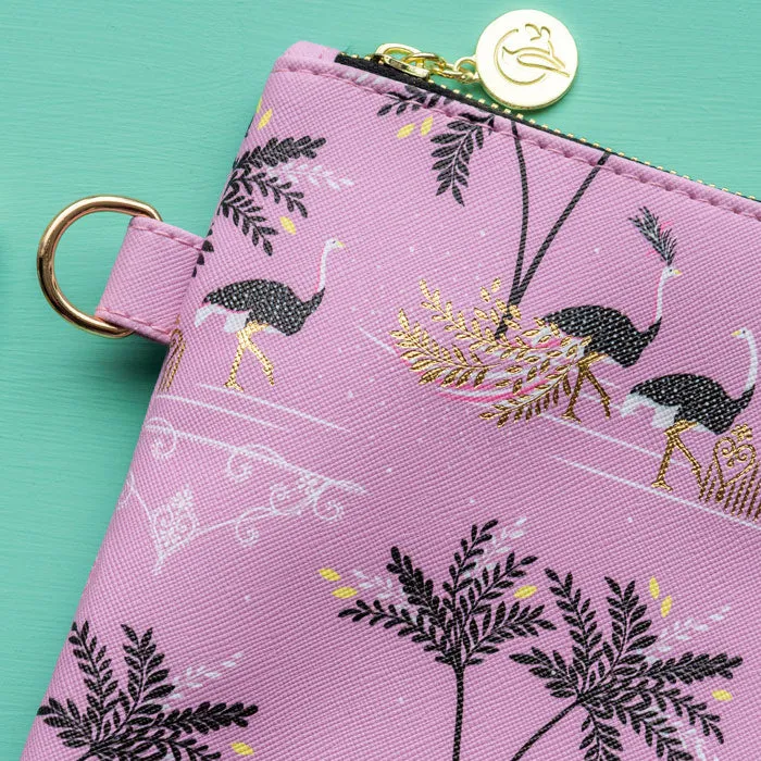 Ostrich & Palms Large Pouch