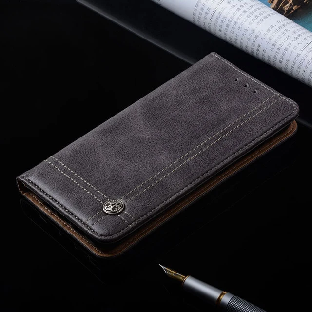 for ZTE blade v7 case Luxury Leather Flip cover with Stand Card Slot Vintage phone Cases for zte blade v7 funda Without magnets, Color - gray