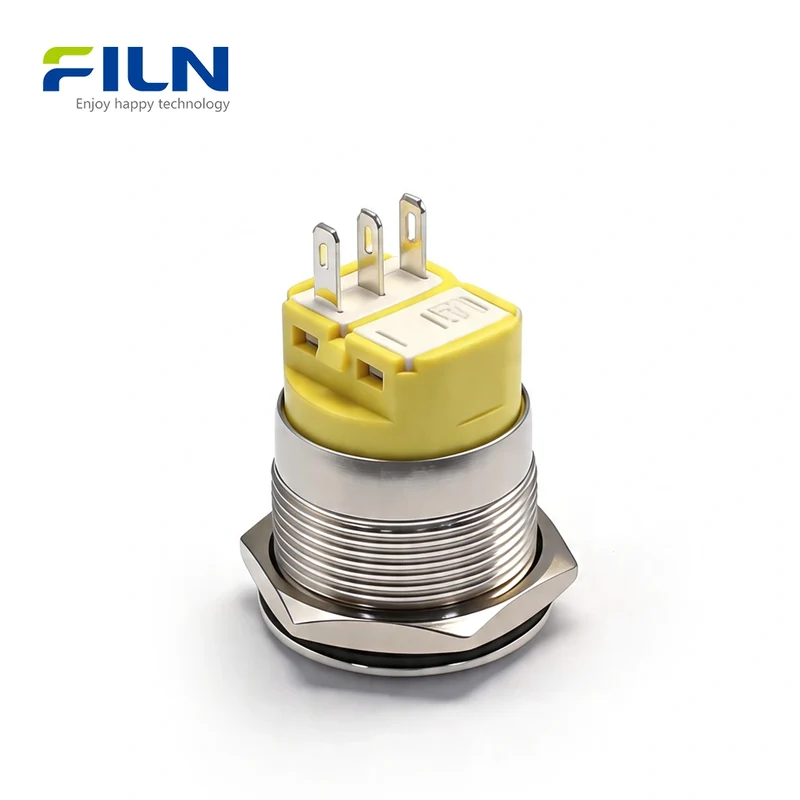 22mm Normally Open Push Button Switch Momentary Latching Stainless Steel 3-Pin Terminal | FILN