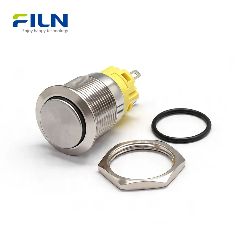 19mm High Head Push-Button Switch Stainless Steel 3-Pin Terminal | Momentary & Latching | FILN
