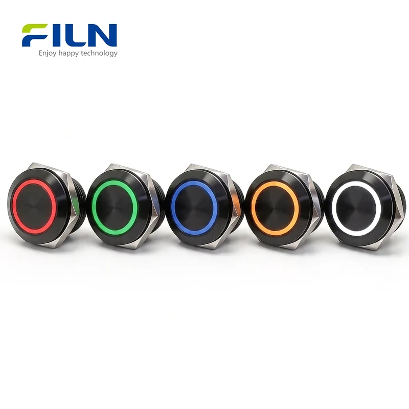 Momentary Push Button Switch 19mm Ultra-thin Switch IP67 Waterproof 4-Pin LED Stainless Steel | FILN