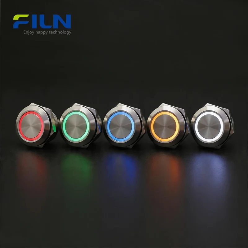 Momentary Push Button Switch 19mm Ultra-thin Switch IP67 Waterproof 4-Pin LED Stainless Steel | FILN