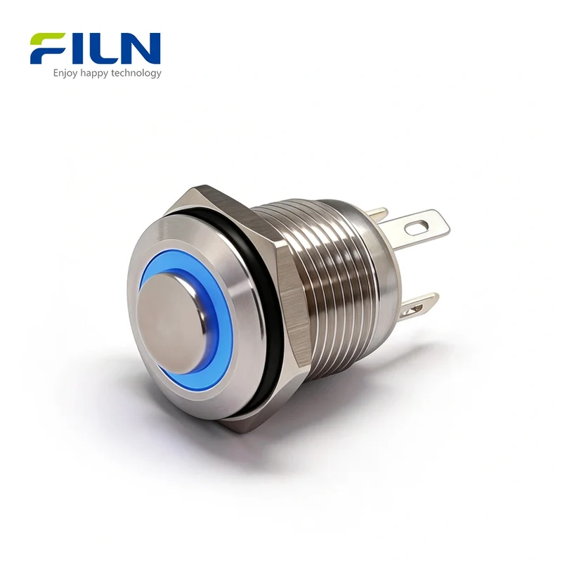12V Push Button Momentary Switch 16mm Stainless Steel 4-PIN Ring LED Light FILN