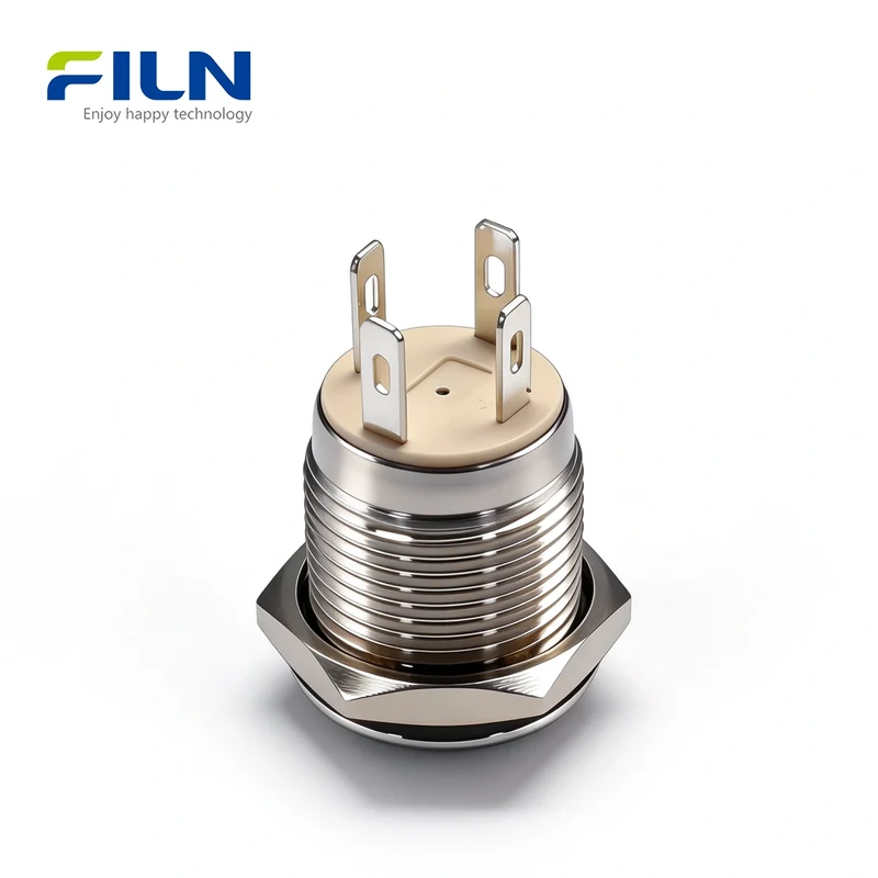 12V Push Button Momentary Switch 16mm Stainless Steel 4-PIN Ring LED Light FILN