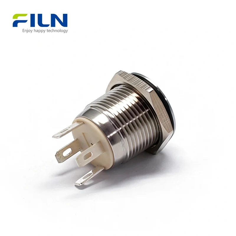 12V Push Button Momentary Switch 16mm Stainless Steel 4-PIN Ring LED Light FILN