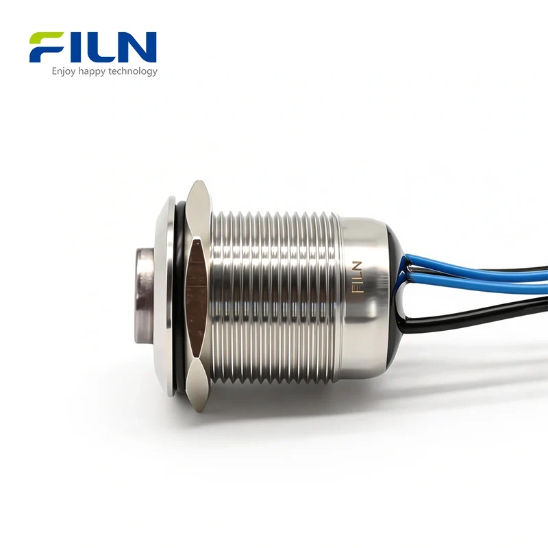 Metal Ring LED Push-Button Switch 12V-220V 4-Pin Pre-wired Waterproof IP65 Stainless Steel Momentary/Latching FILN