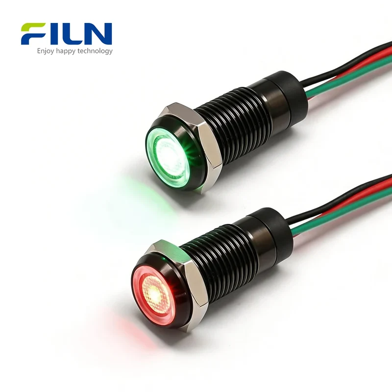 Dual-color Signal Lamp 8mm IP67 Flat Head LED for CNC Panel FILN