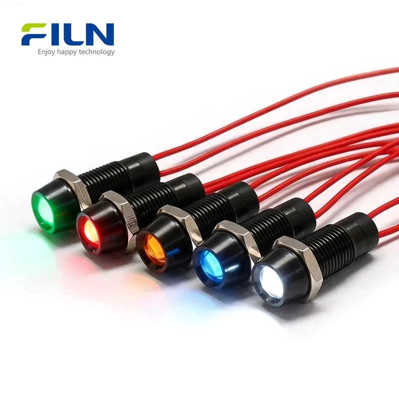 12V Pilot Light 8mm LED Metal Recessed Head IP67 for CNC Panel FILN
