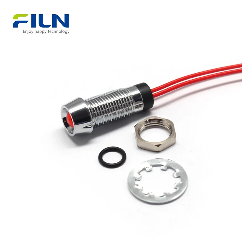 12V Pilot Light 8mm LED Metal Recessed Head IP67 for CNC Panel FILN