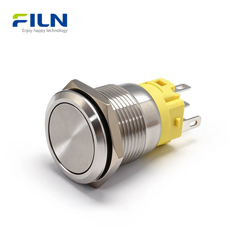 19mm Push Button Latching Switch Zinc Alloy/Steel Non-illuminated Push Button Switch 3-PIN FILN