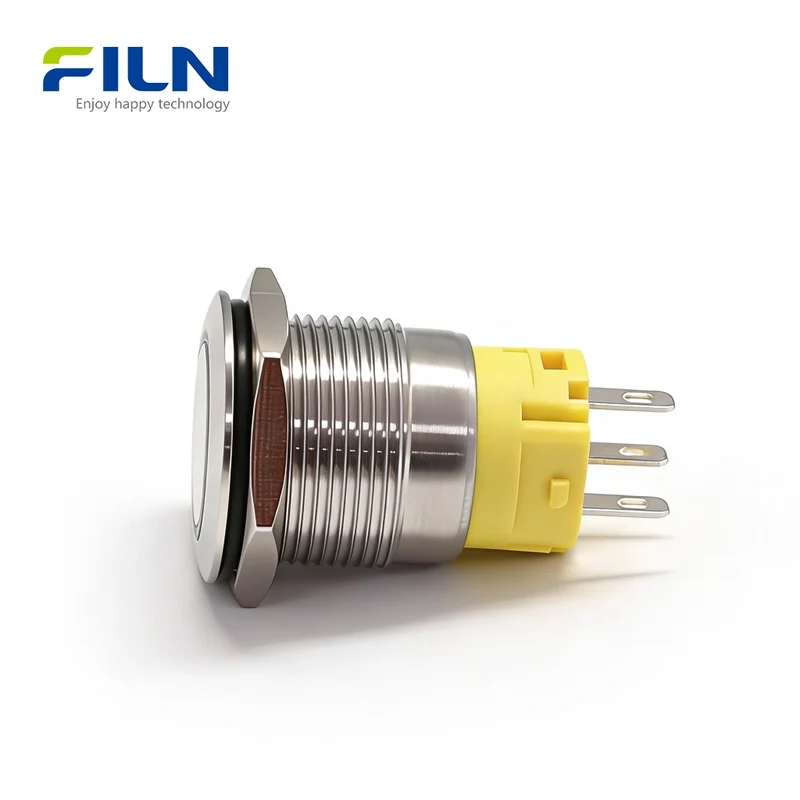 19mm Push Button Latching Switch Zinc Alloy/Steel Non-illuminated Push Button Switch 3-PIN FILN