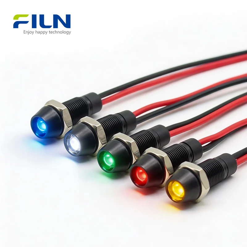 6MM LED Pilot Light Mini Metal High Head Pre-wired IP65 Signal Lamp