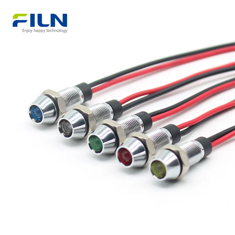 6MM LED Pilot Light Mini Metal High Head Pre-wired IP65 Signal Lamp